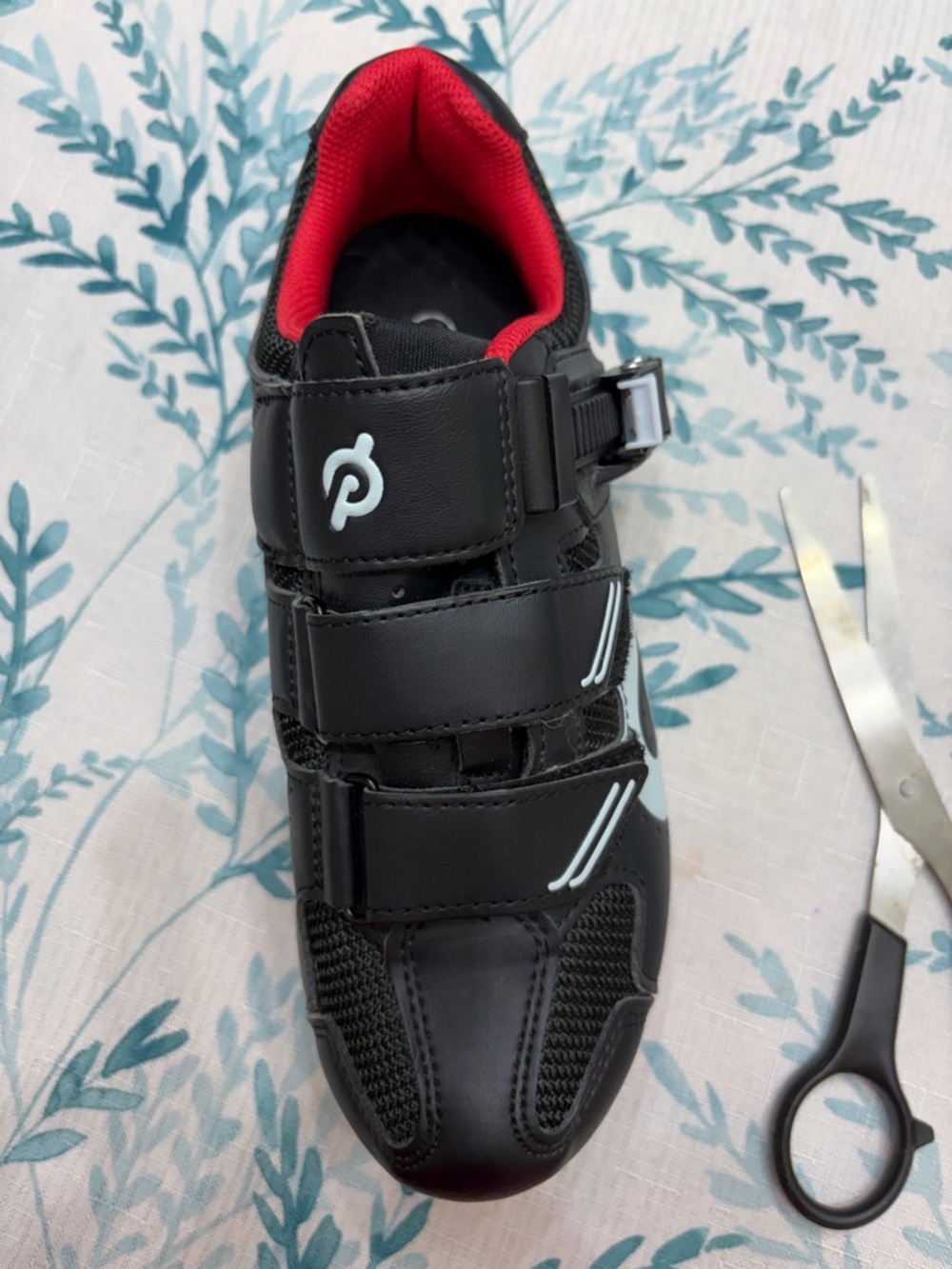 LEFT SHOE ONLY Black Cycling Shoe with Red Liner and White Accents
